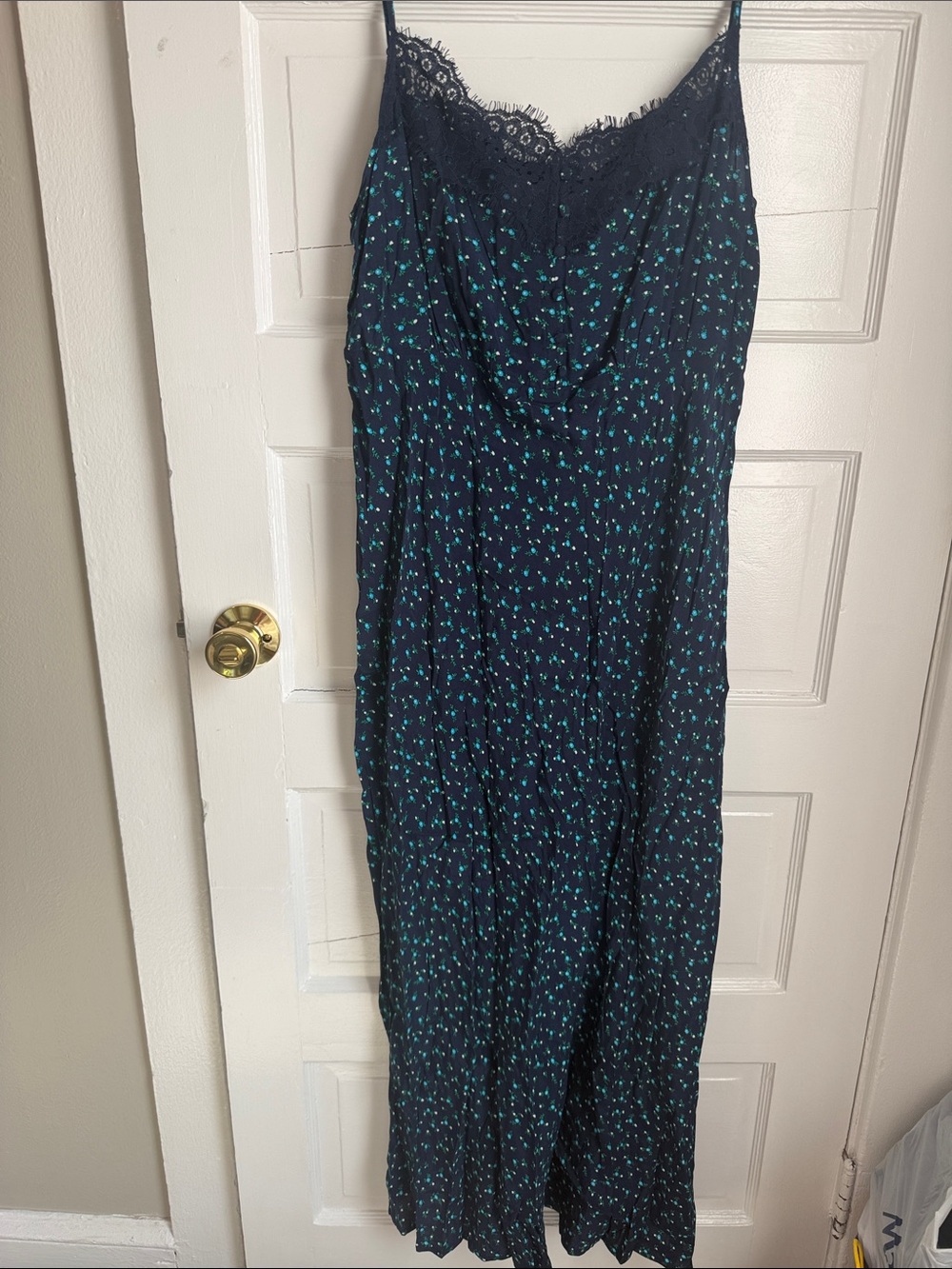 GAP Navy Maxi Slip Dress with Teal Floral Pattern